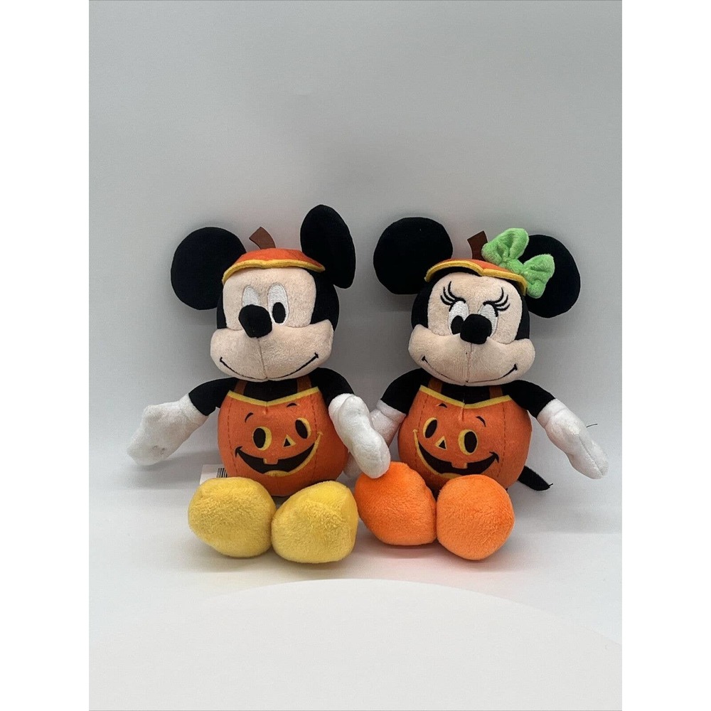 Halloween Mickey And Minnie Mouse in Jack-o-Lantern Pumpkin Disney Plush 9-10"
